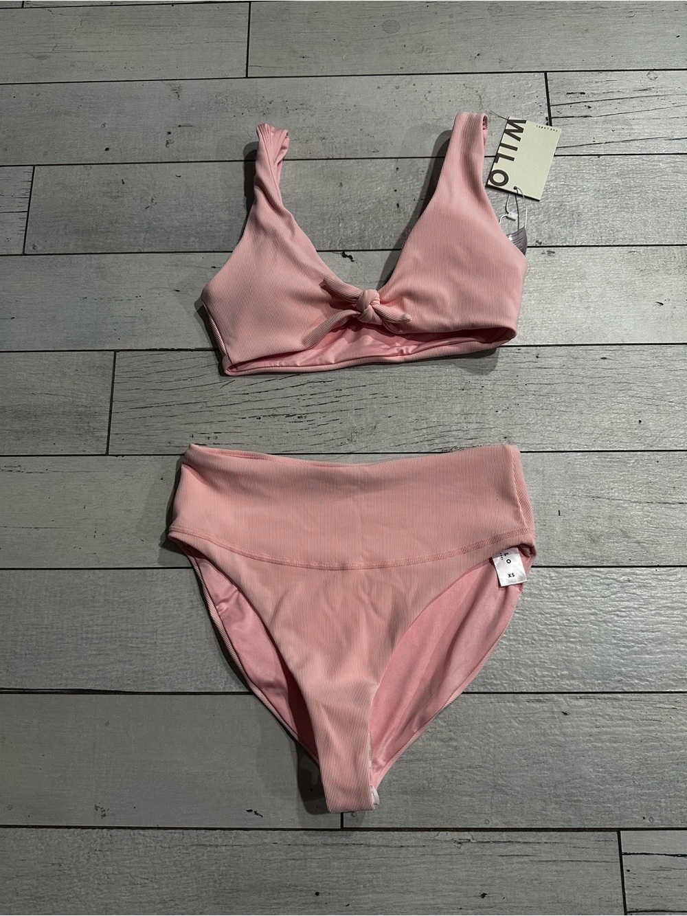 Blush Knot-Front High-Waist Bikini Set